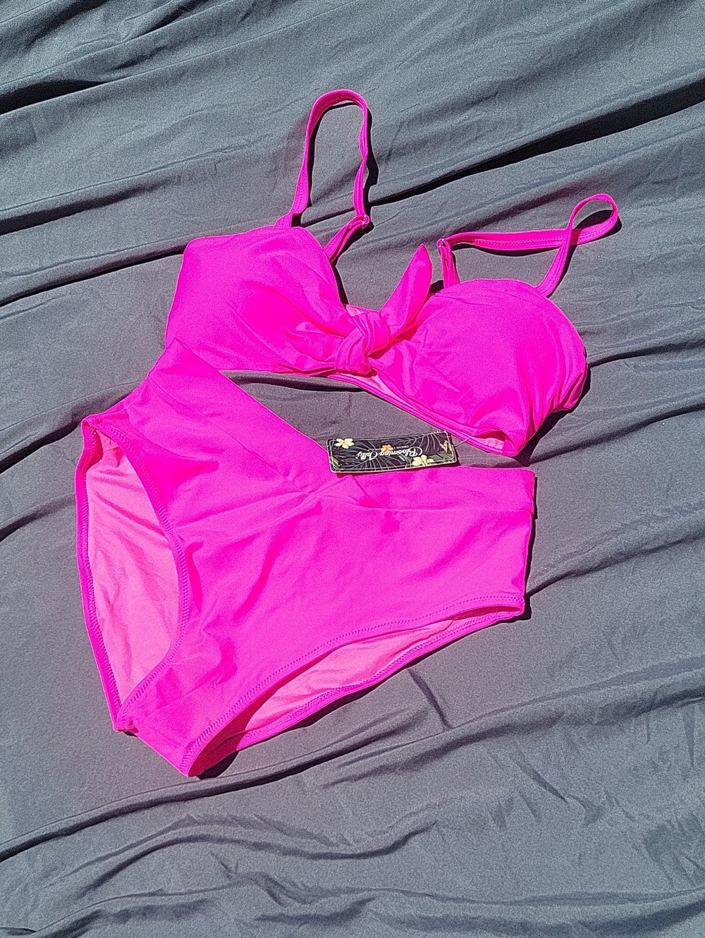 NWT Blooming Jelly Neon Pink Knot Front Bikini Set